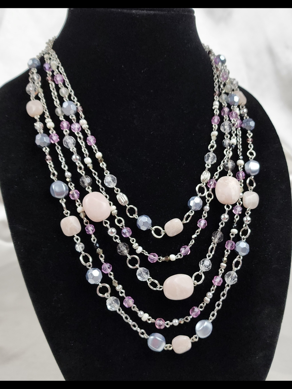 Retired Lia Sophia Multi-Strand Pink, Lavender & Pale Blue Beaded Necklace